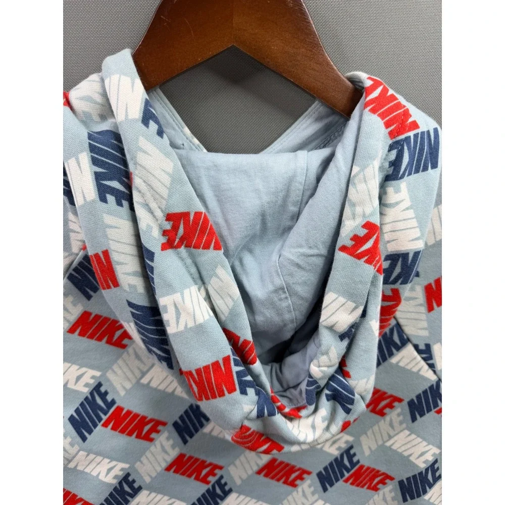 Nike Hoodie Mens Light Blue All Over Print Logo Pullover‎ Medium